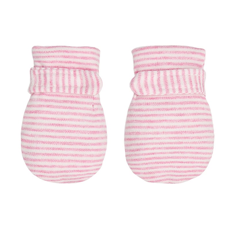 Reyow Newborn Baby No Scratch Mittens Stay On, 100% Cotton Breathable, Adjustable Infant Gloves for Baby Boys Girls Mittens (Pink Stripe, 0-3 Months) - Image 1